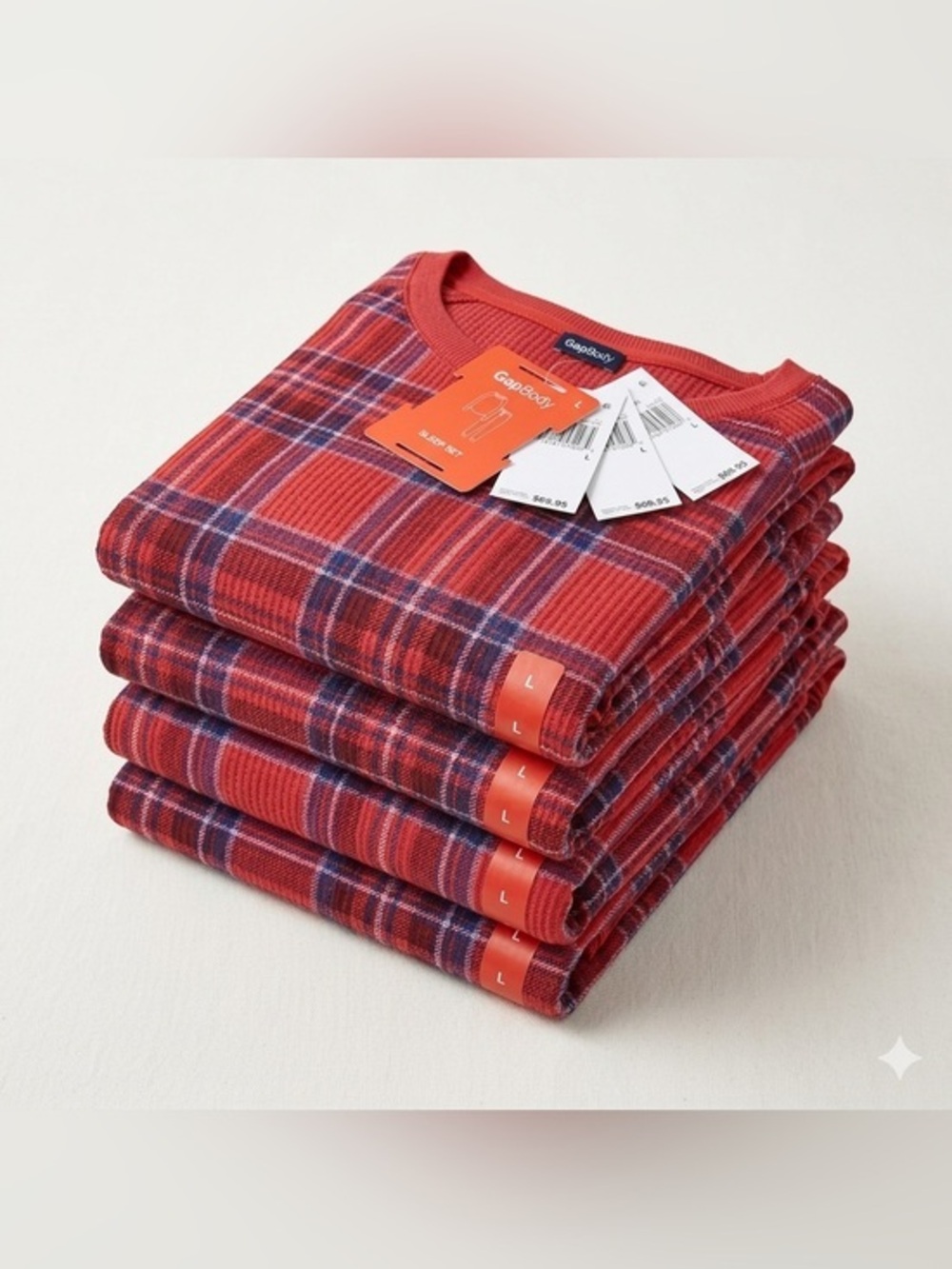 Lot of 4 GapBody NWT Red Plaid Waffle Knit Pajama Sets Size L